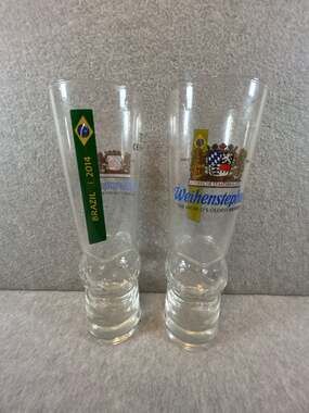 WEIHENSTEPHAN BEER ADVERTISIGN SET OF TWO GLASSES 500ML WORLD CUP BRAZIL 2014